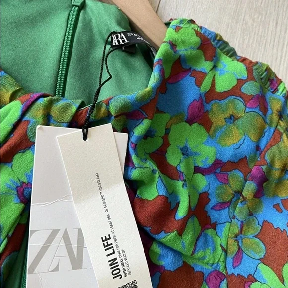 Zara Multicolor Floral Long Sleeve mini body-con Dress XS - Picture 6 of 11